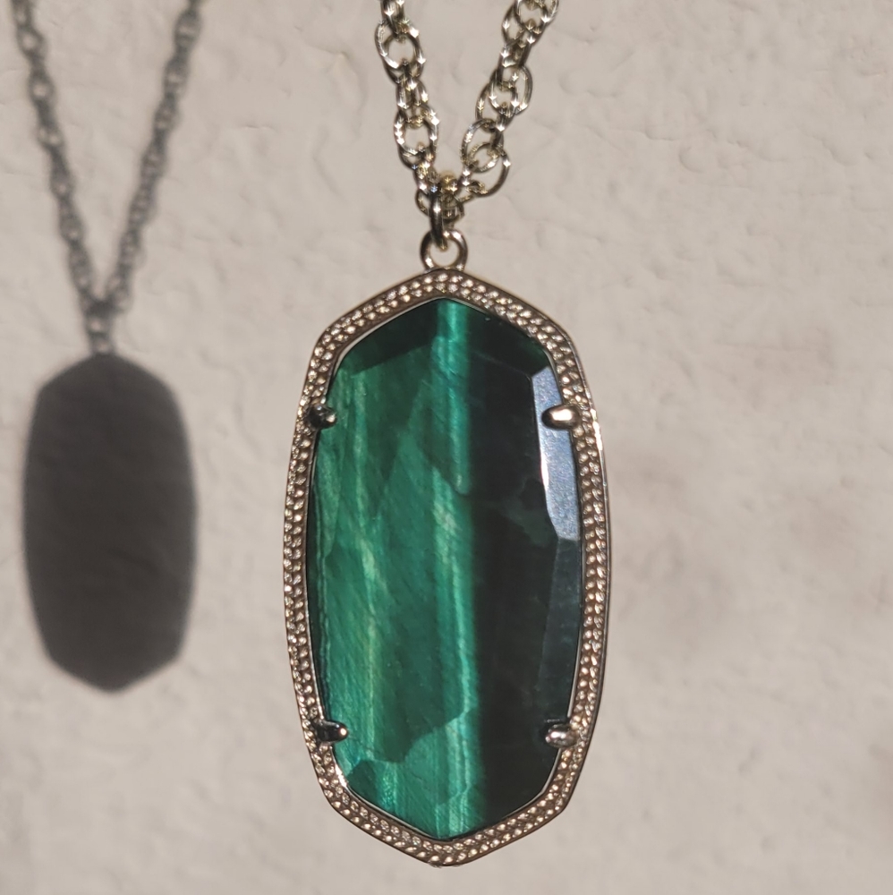Kendra Scott Custom Long Faceted Necklace Green Black Gold